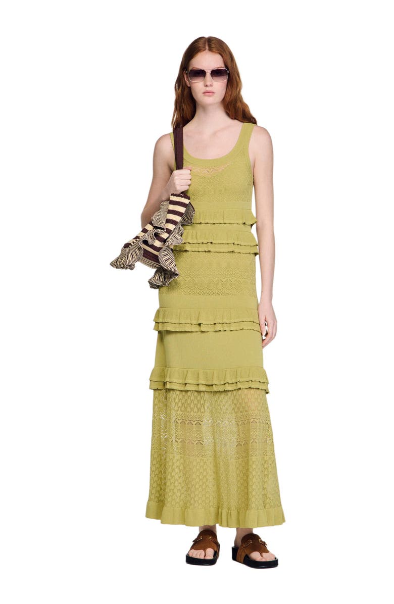 SANDRO Ruffled knit maxi dress, Alternate, color, Green