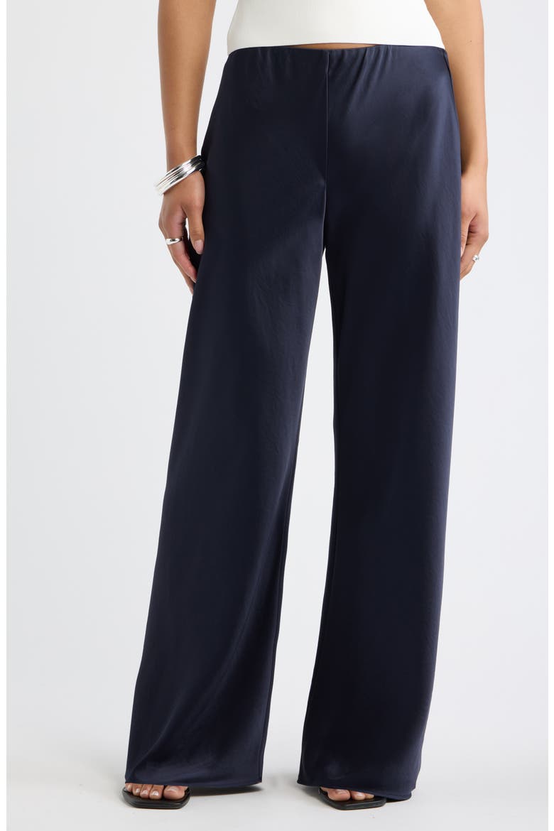Satin Bias Mid Rise Pants, Main, color, NAVY NIGHT