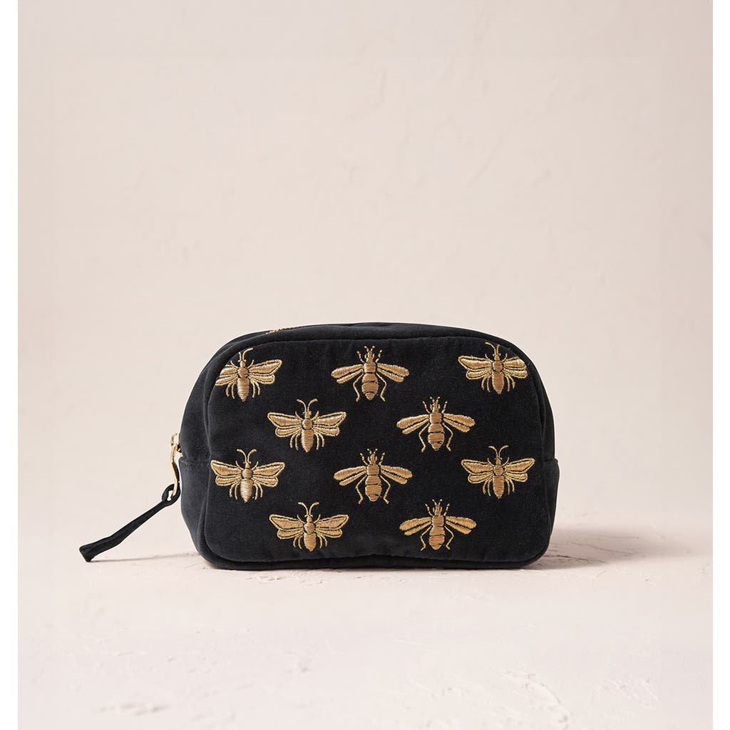 Elizabeth Scarlett Honey Bee Velvet Makeup Bag In Black