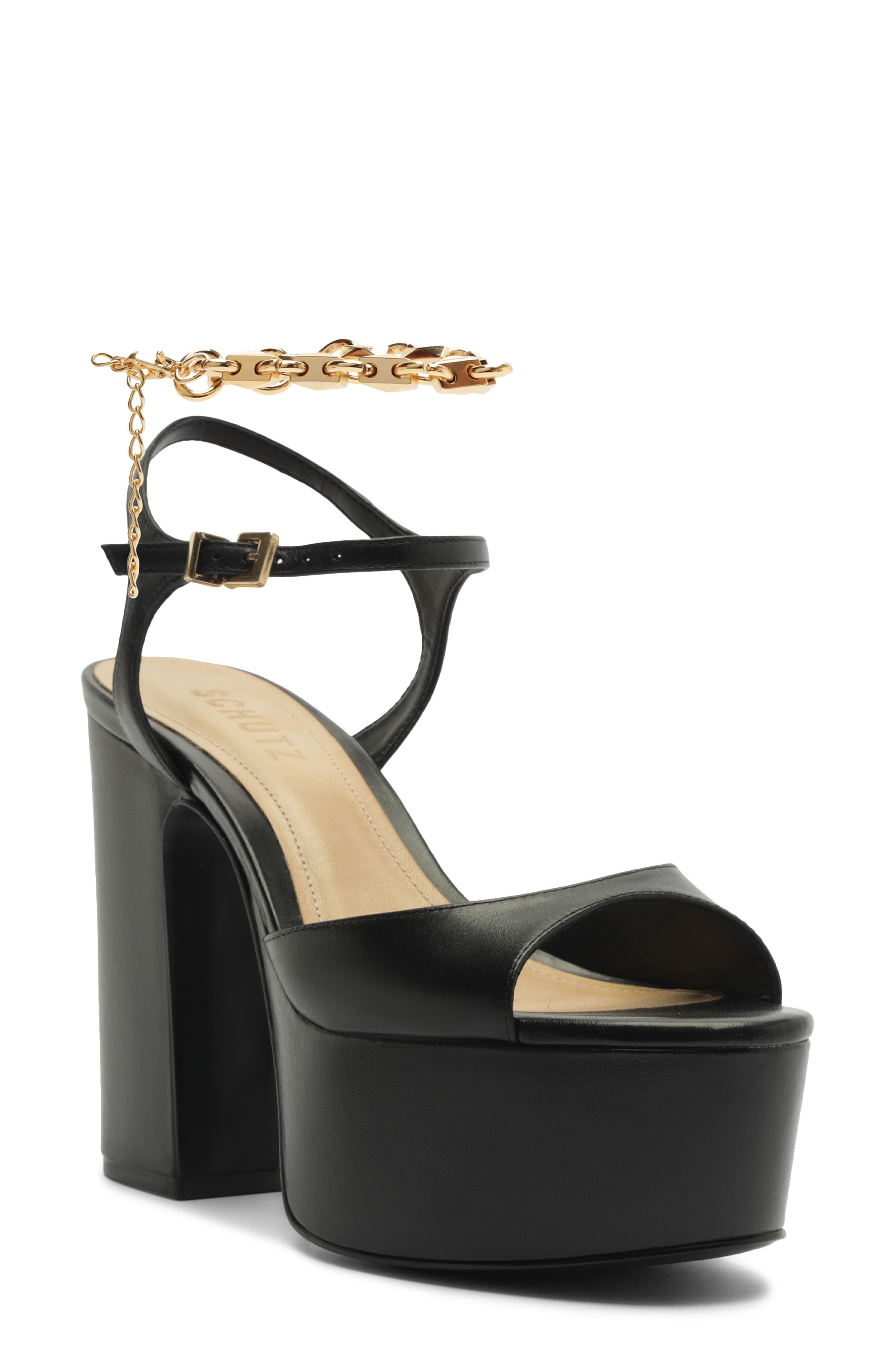 Schutz Lys Ankle Strap Platform Sandal, Alternate, color, Black