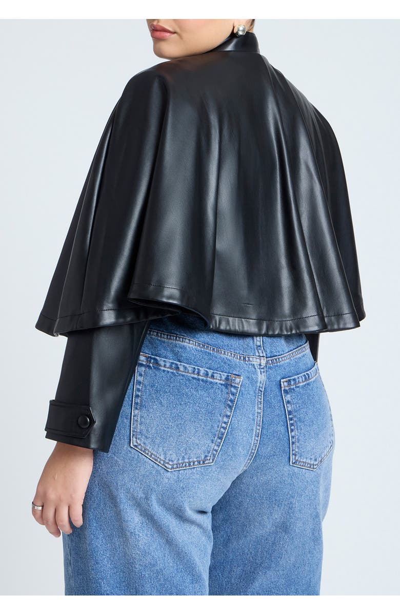 ELOQUII Faux Leather Cape Jacket, Alternate, color, Black Onyx