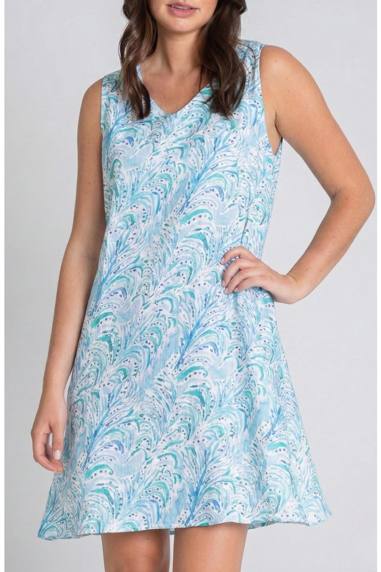 Tropical Palms Linen Shift Dress, Main, color, LIGHT BLUE MULTI
