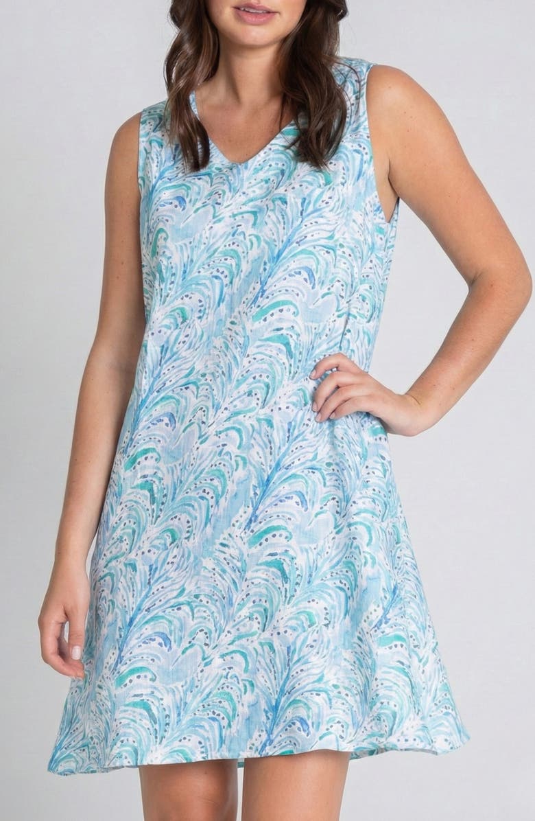 APNY Tropical Palms Linen Shift Dress, Main, color,