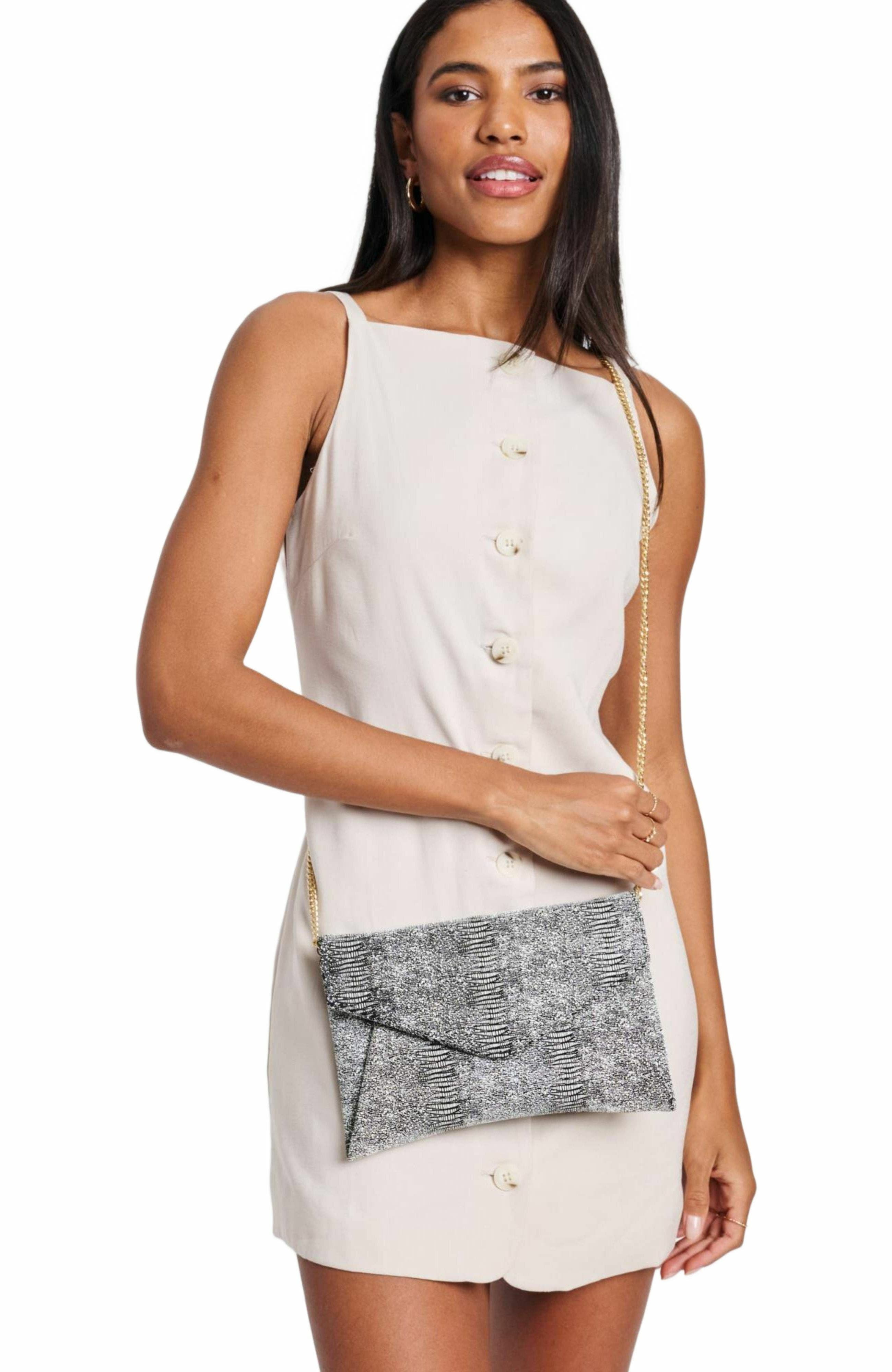 MODA LUXE Cara Clutch, Alternate, color, Black White