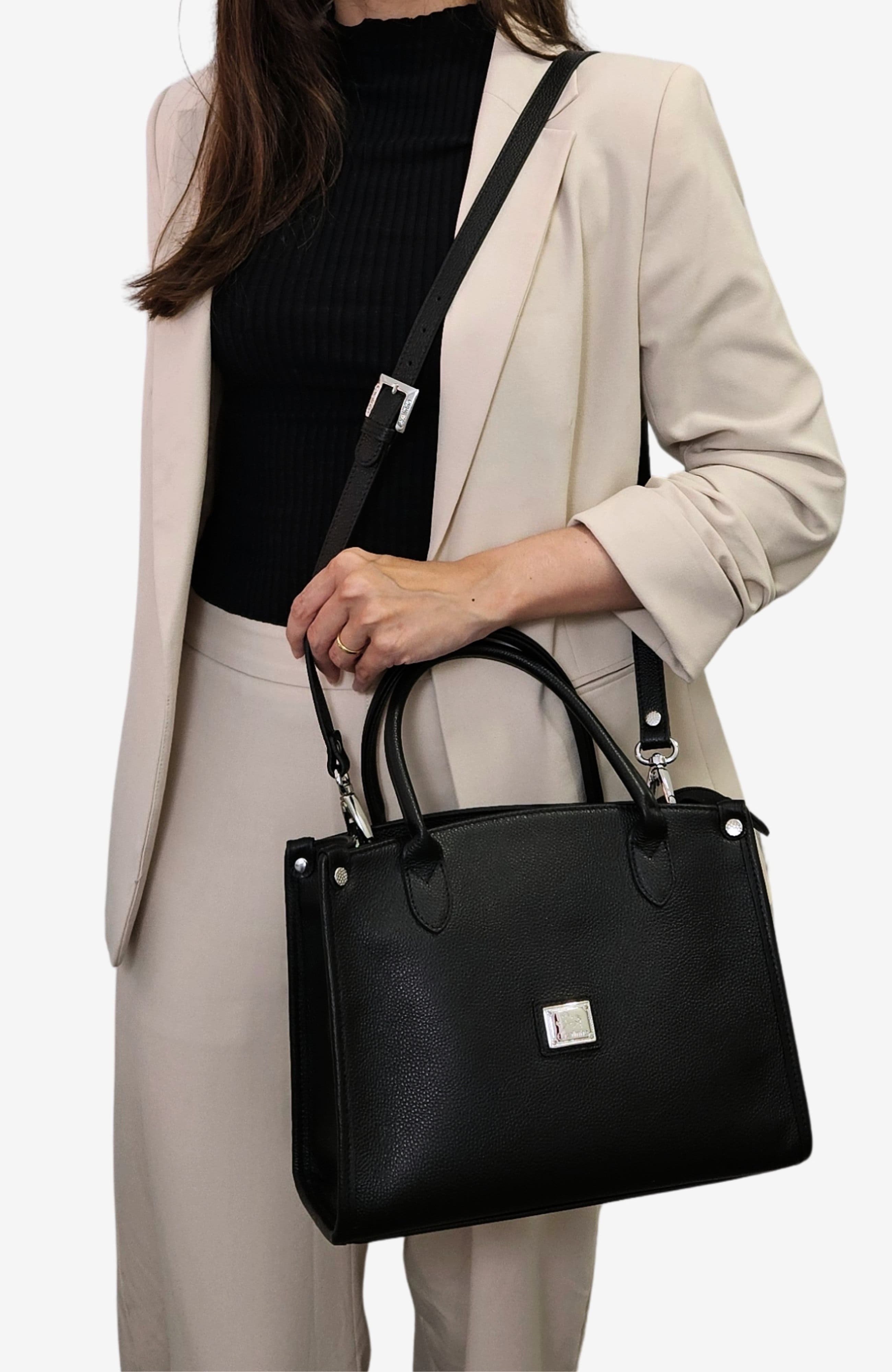 Muse 480 Pebbled Leather Handbag, Alternate, color, Black