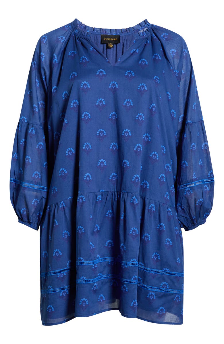 SUGARLIPS Briza Floral Print Long Sleeve Minidress, Alternate, color, Teal-Blue