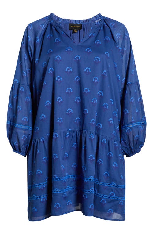 Sugarlips Briza Floral Print Long Sleeve Minidress In Blue