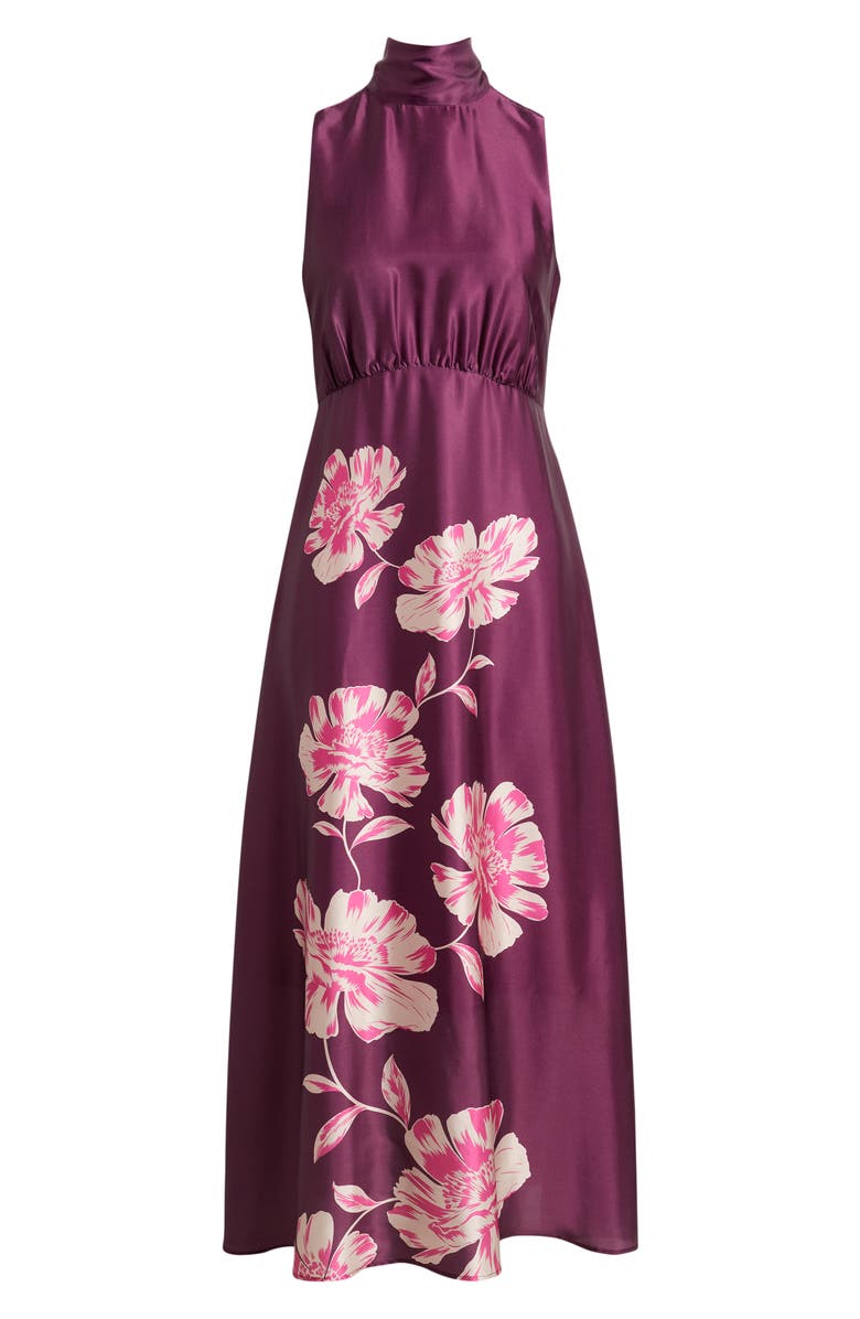 Eliza J Floral Print Sleeveless Satin Maxi Dress, Alternate, color, Plumberry