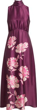 Eliza J Floral Print Sleeveless Satin Maxi Dress