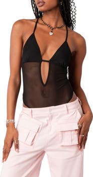 EDIKTED Alva Sheer Mesh Panel Bodysuit