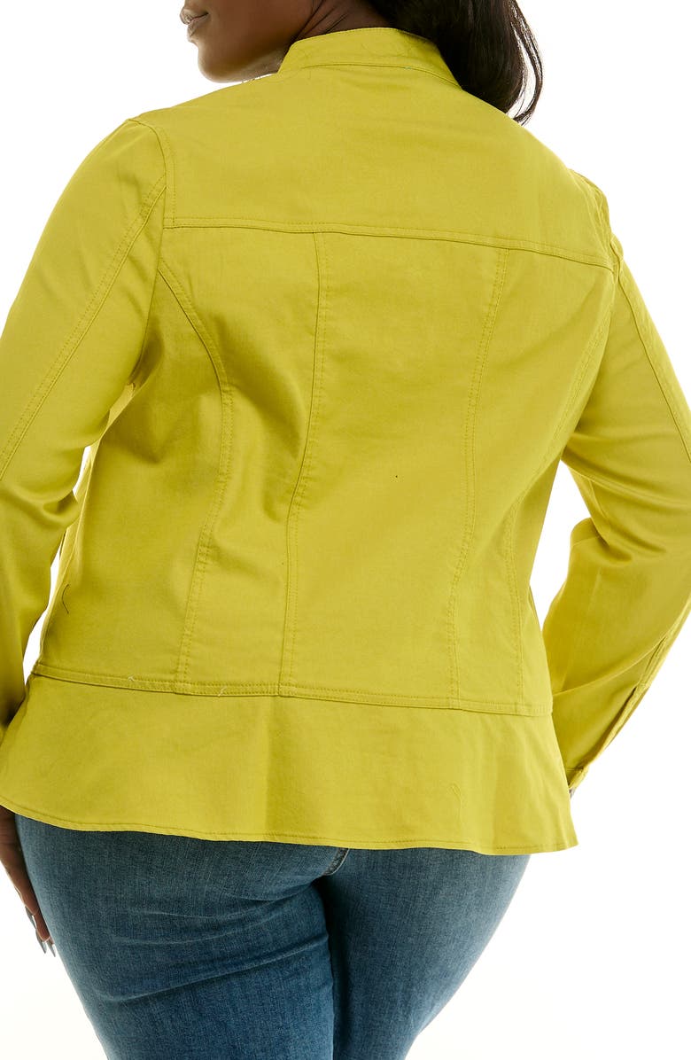Nina Leonard Denim Peplum Jacket, Alternate, color, Chartreuse