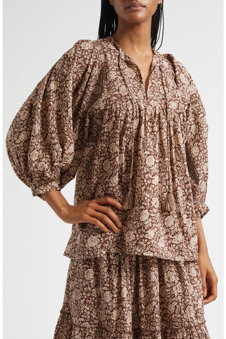 Charlie Print Tie Neck Blouse, Alternate, color, COCOA FLORAL