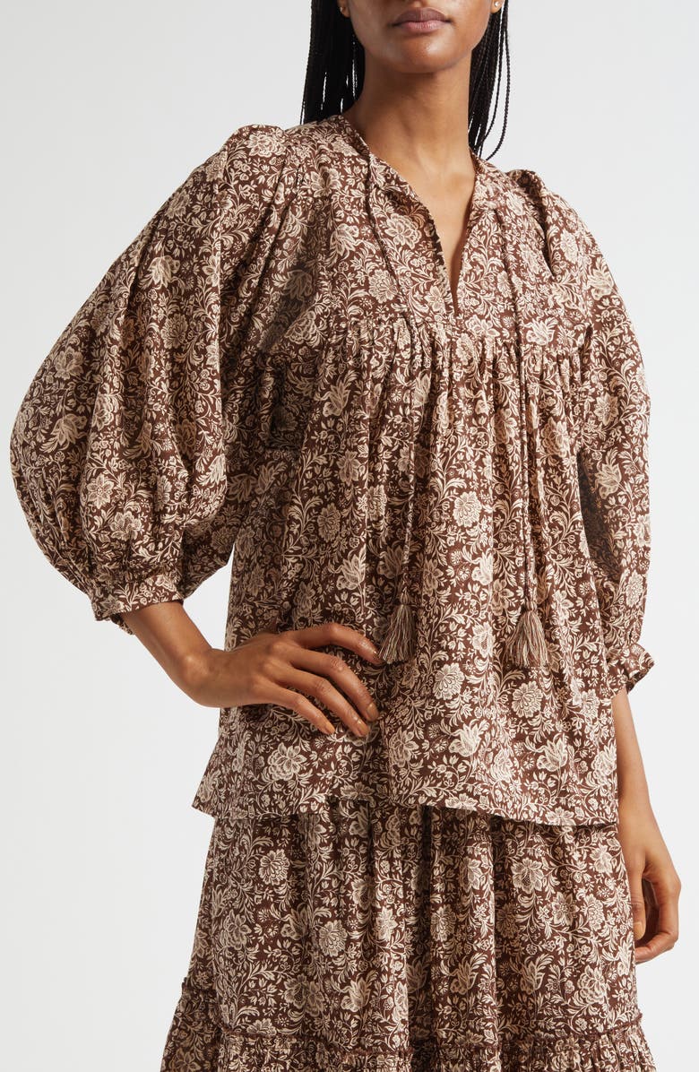 MILLE Charlie Print Tie Neck Blouse, Alternate, color, Cocoa Floral