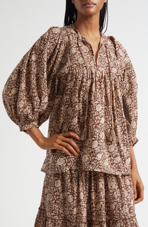 Mille Charlie Print Tie Neck Blouse In Brown