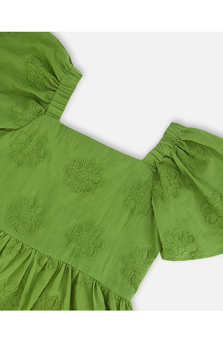 Deux par Deux Little Girl's Frill Sleeve Dress With Embroidery Green, Alternate, color,