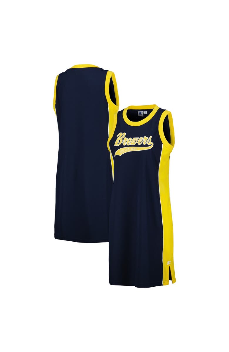STARTER Women's Starter Navy Milwaukee Brewers Slam Dunk Tank Sneaker Dress, Alternate, color, 