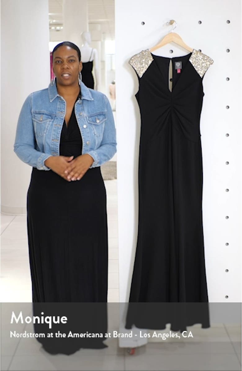 Sequin Yoke Scuba Crepe Trumpet Gown, sales video thumbnail