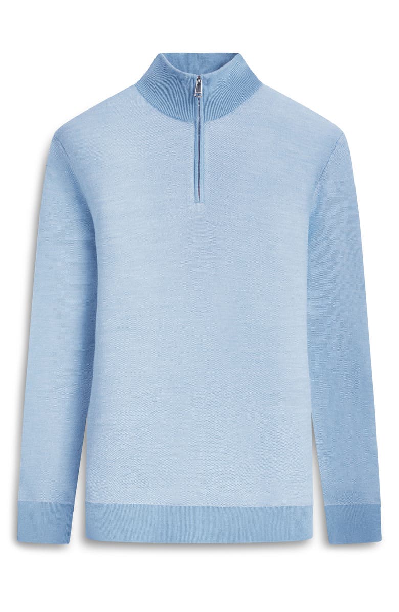 Bugatchi Merino Wool & Silk Bird's Eye Quarter Zip Sweater, Alternate, color, Dusty Blue