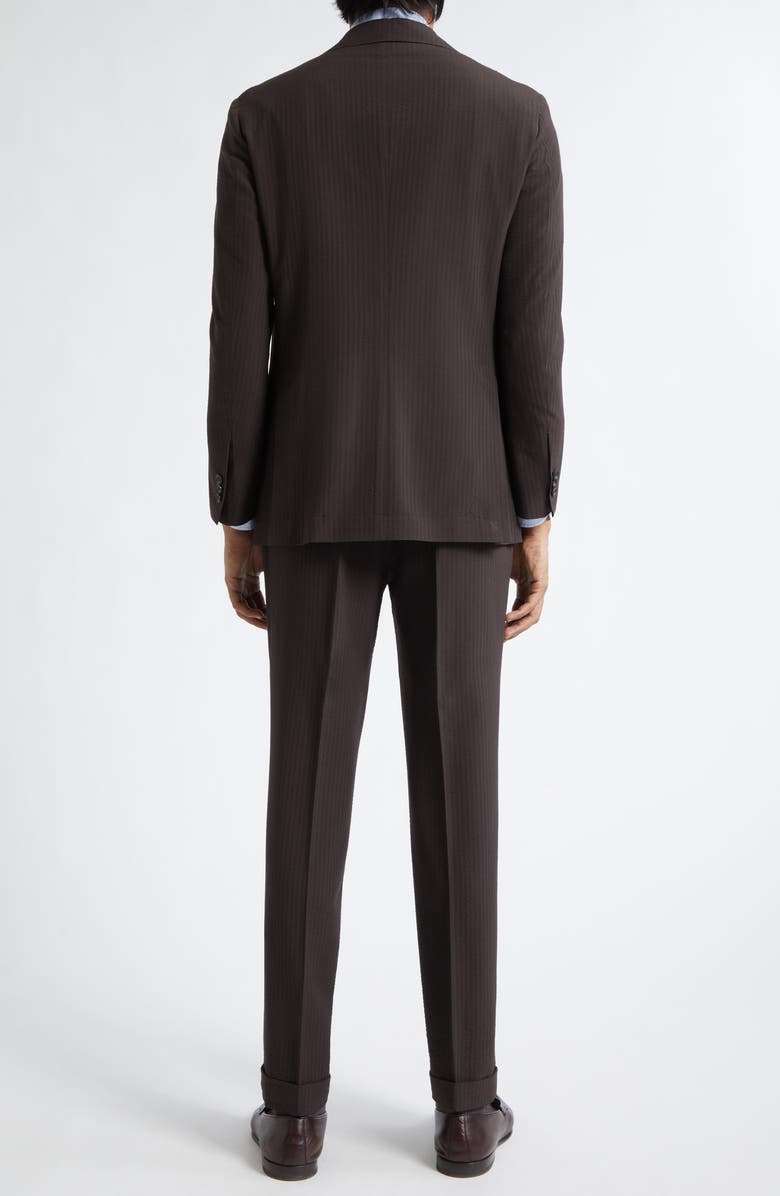 J. Mueser Waverly Tapered Virgin Wool Seersucker Suit, Alternate, color, Brown