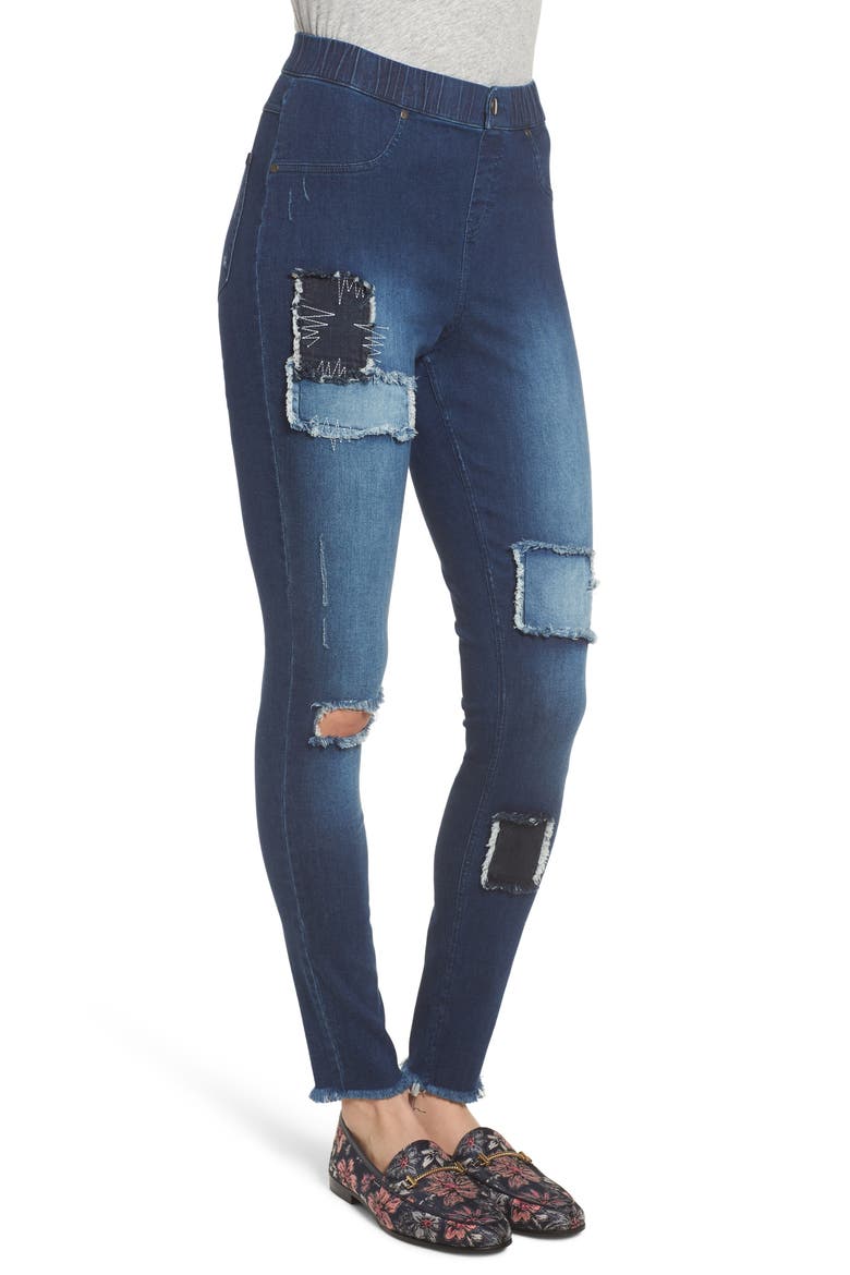 High Waist Distressed Denim Leggings, Alternate, color, INK WASH