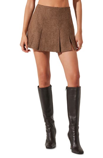 Astr Pleated Wool Blend Skort In Brown