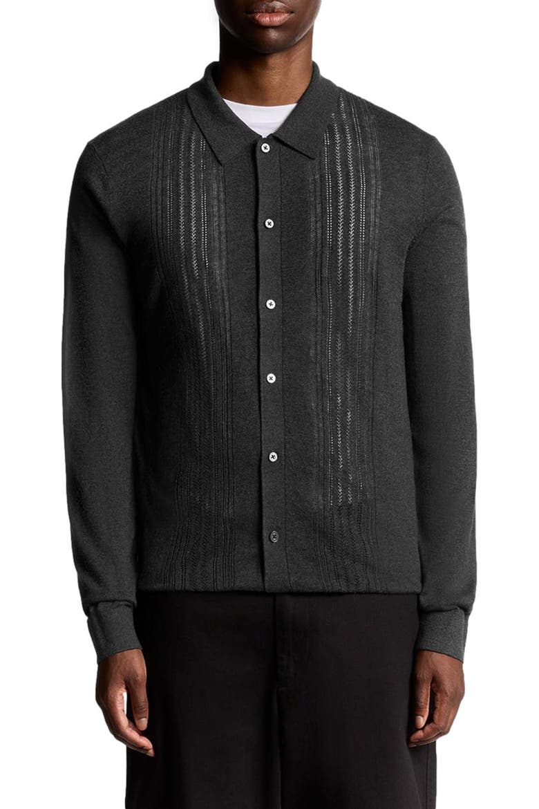 Long Sleeve Cable Knitted Shirt, Alternate, color, Charcoal Marl
