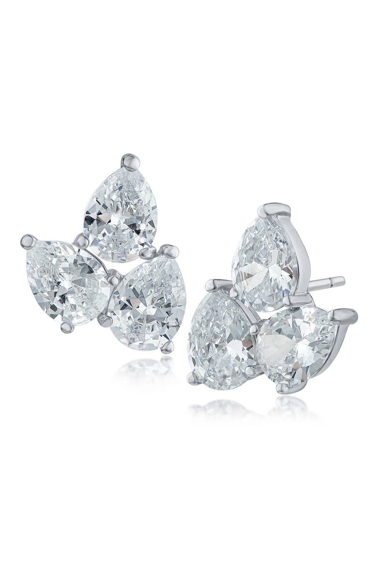 Cubic Zirconia Cluster Stud Earrings, Main, color, SILVER
