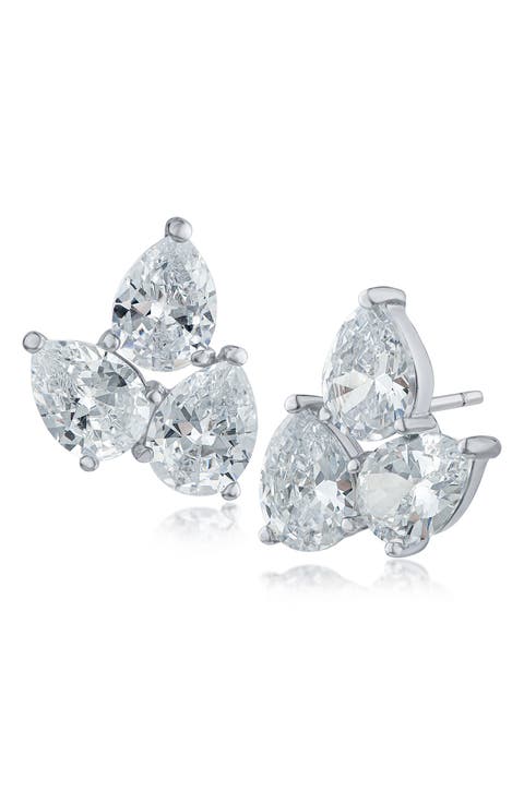 Cubic Zirconia Cluster Stud Earrings