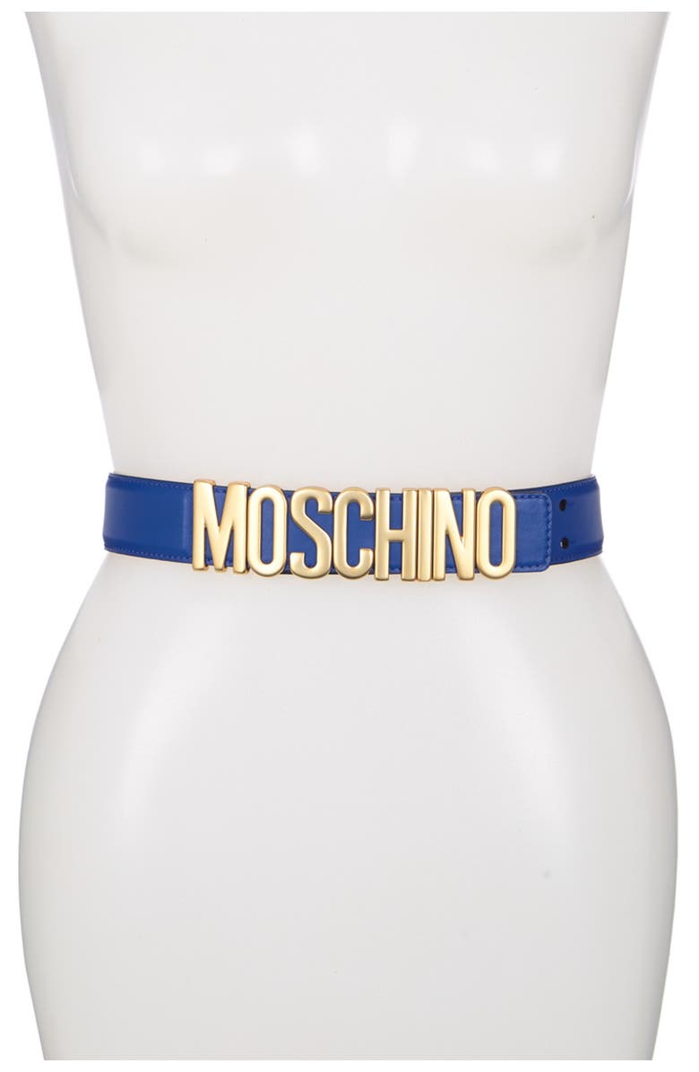 Moschino Thick Leather Logo Belt, Main, color, 
