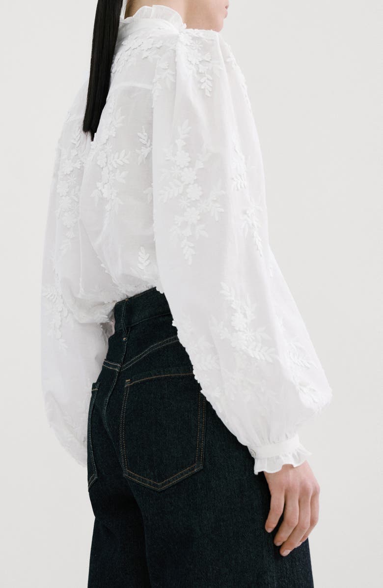 MANGO Floral Embroidered Shirt, Alternate, color, Off White