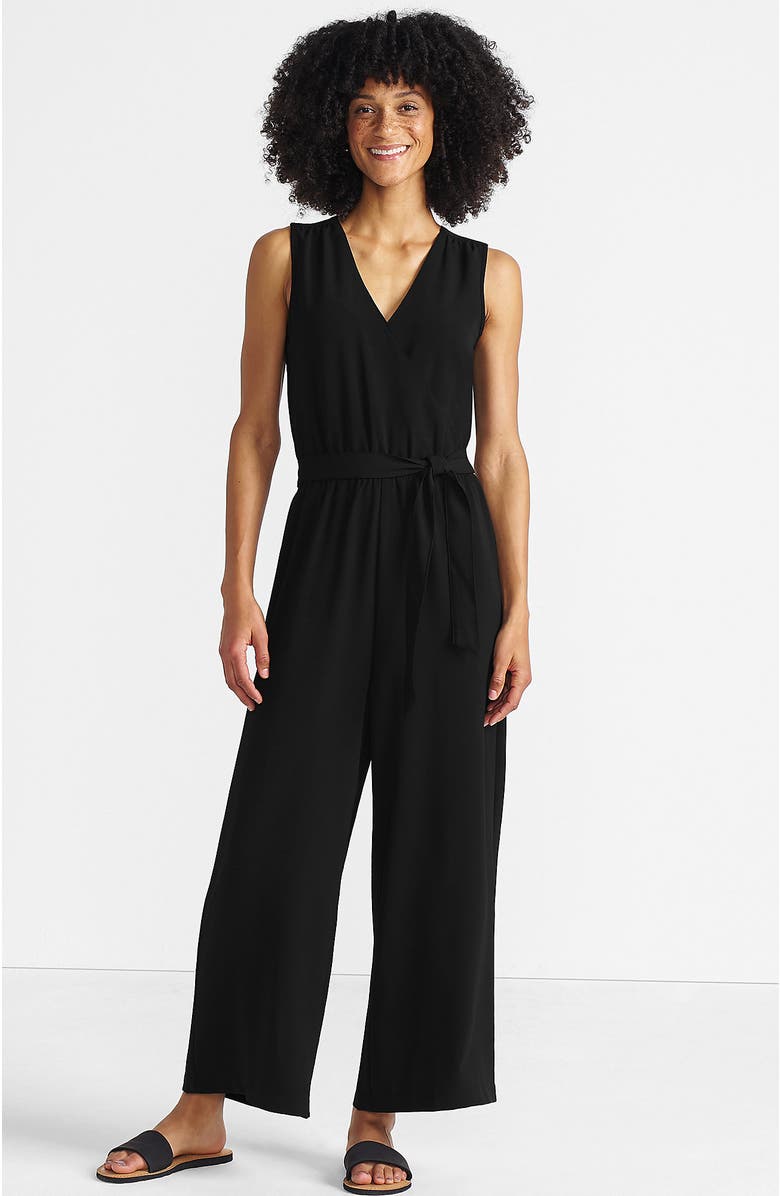 Lands' End Sleeveless Creaseless Wrap Jumpsuit, Main, color, 