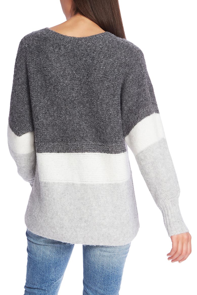 Stripe V-Neck Tunic Sweater, Alternate, color, MED HEATHER GREY
