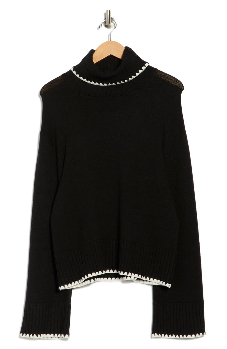 Ellen Tracy Geometric Trim Turtleneck Sweater, Alternate, color, 