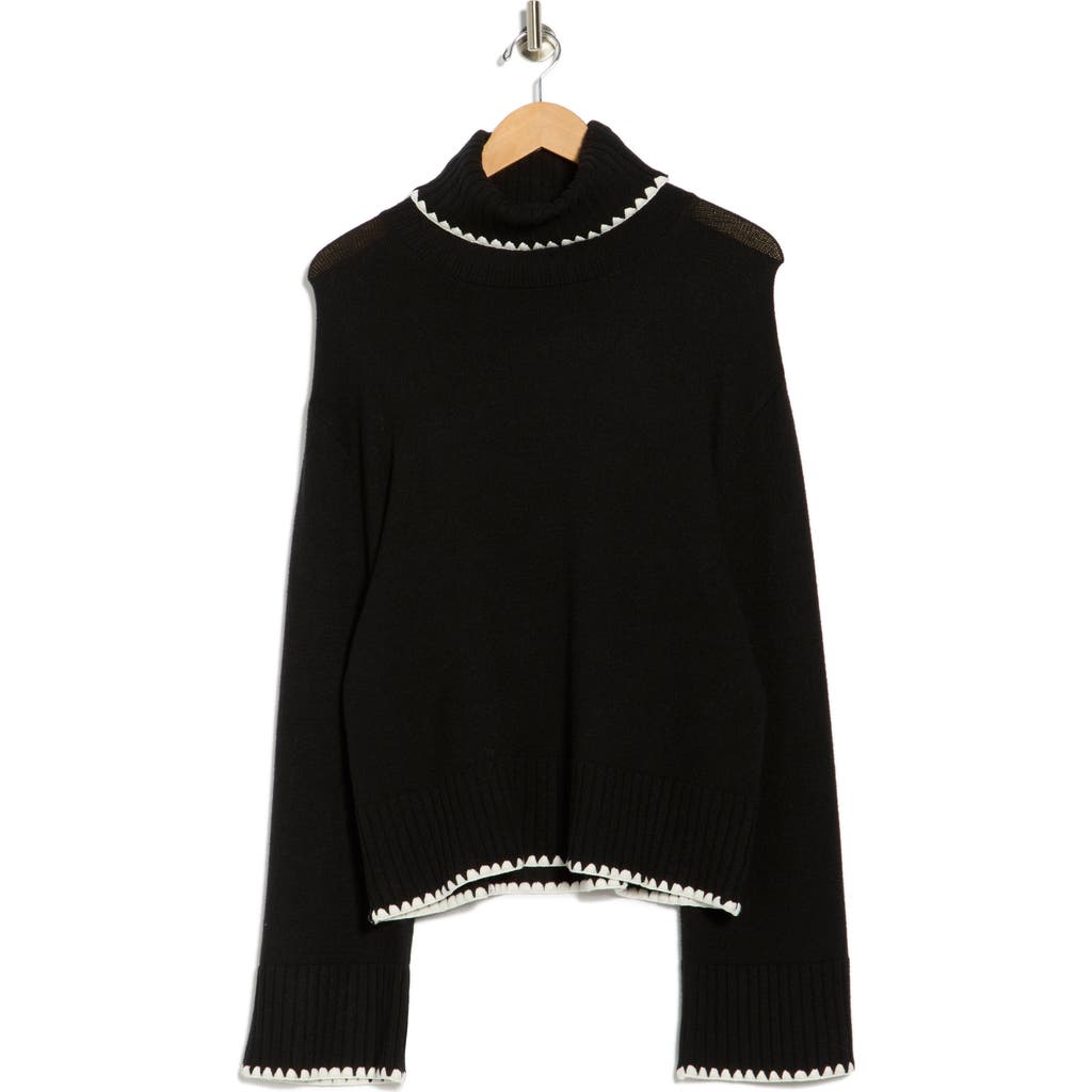 Ellen Tracy Geometric Trim Turtleneck Sweater In Black