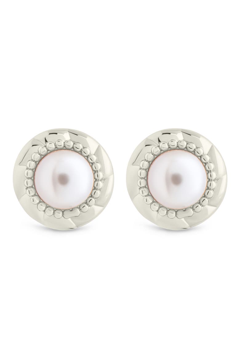 Eudora Pearl Button Stud Earrings, Main, color, SILVER