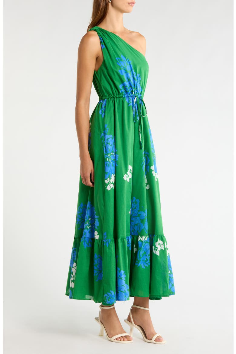 Hemmi Floral Print Tie Waist One-Shoulder Maxi Dress, Alternate, color, GREEN-BLUE-WHITE