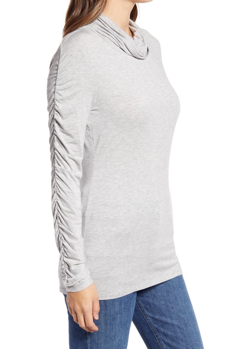 Draped Turtleneck Top, Alternate, color, GREY HEATHER