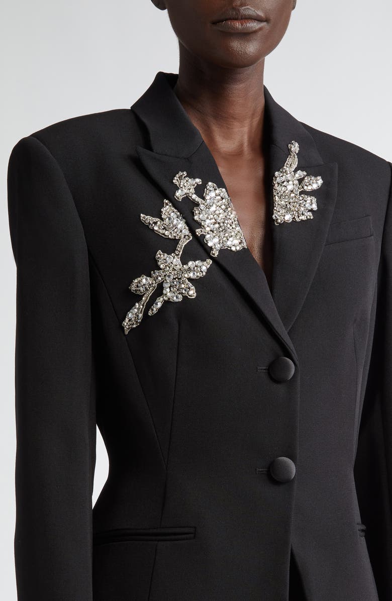Erdem Crystal Embellished Single Breasted Grain de Poudre Blazer, Alternate, color,