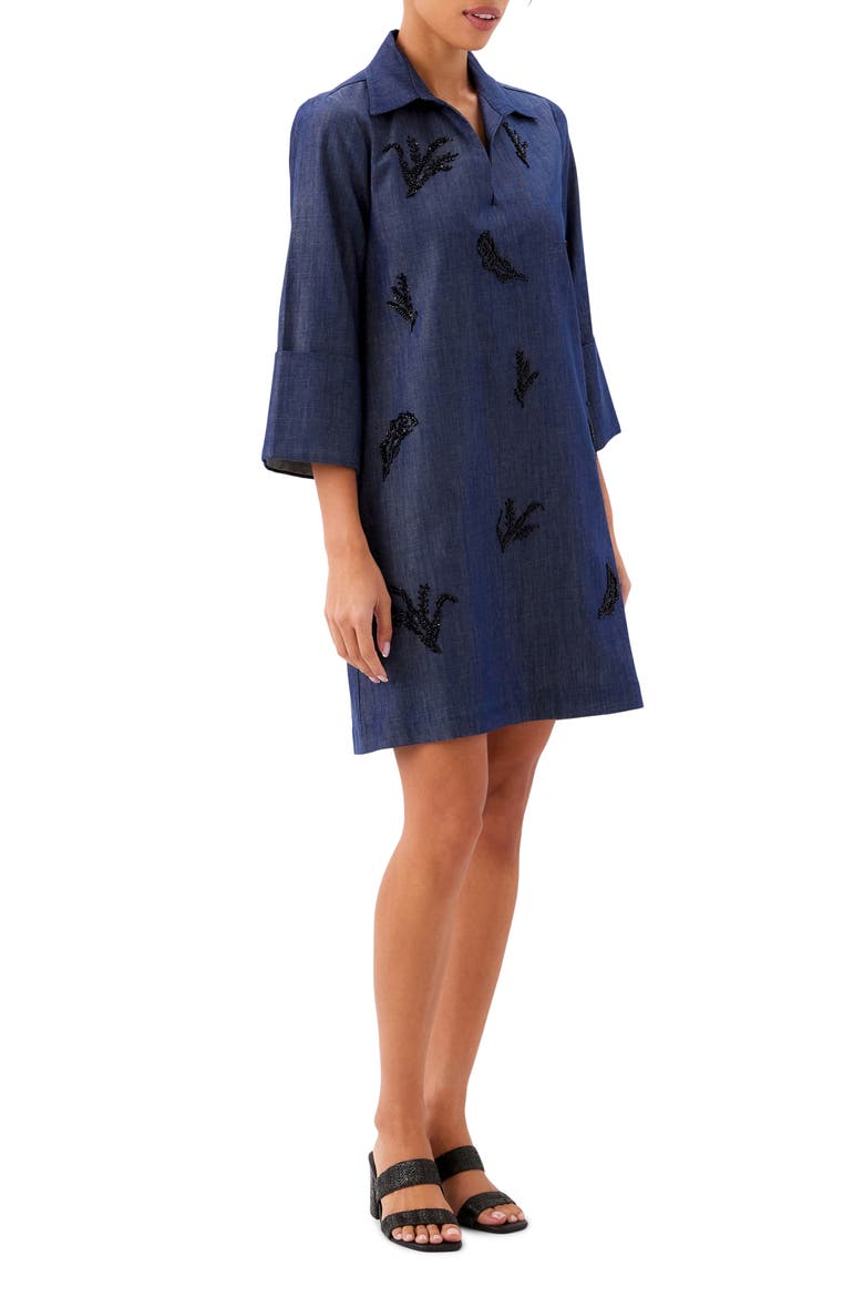Cuffed Sleeve Embellished Shirtdress, Alternate, color, INDIGO