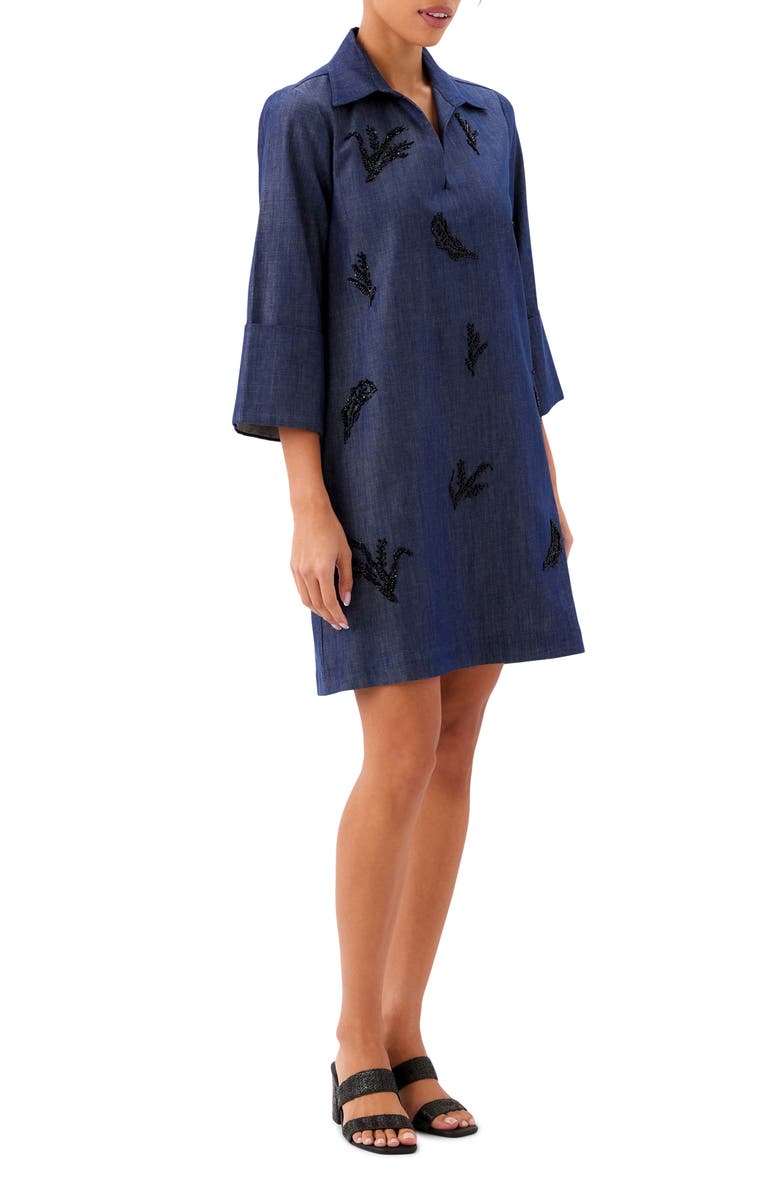 Karen Kane Cuffed Sleeve Embellished Shirtdress, Alternate, color, Indigo
