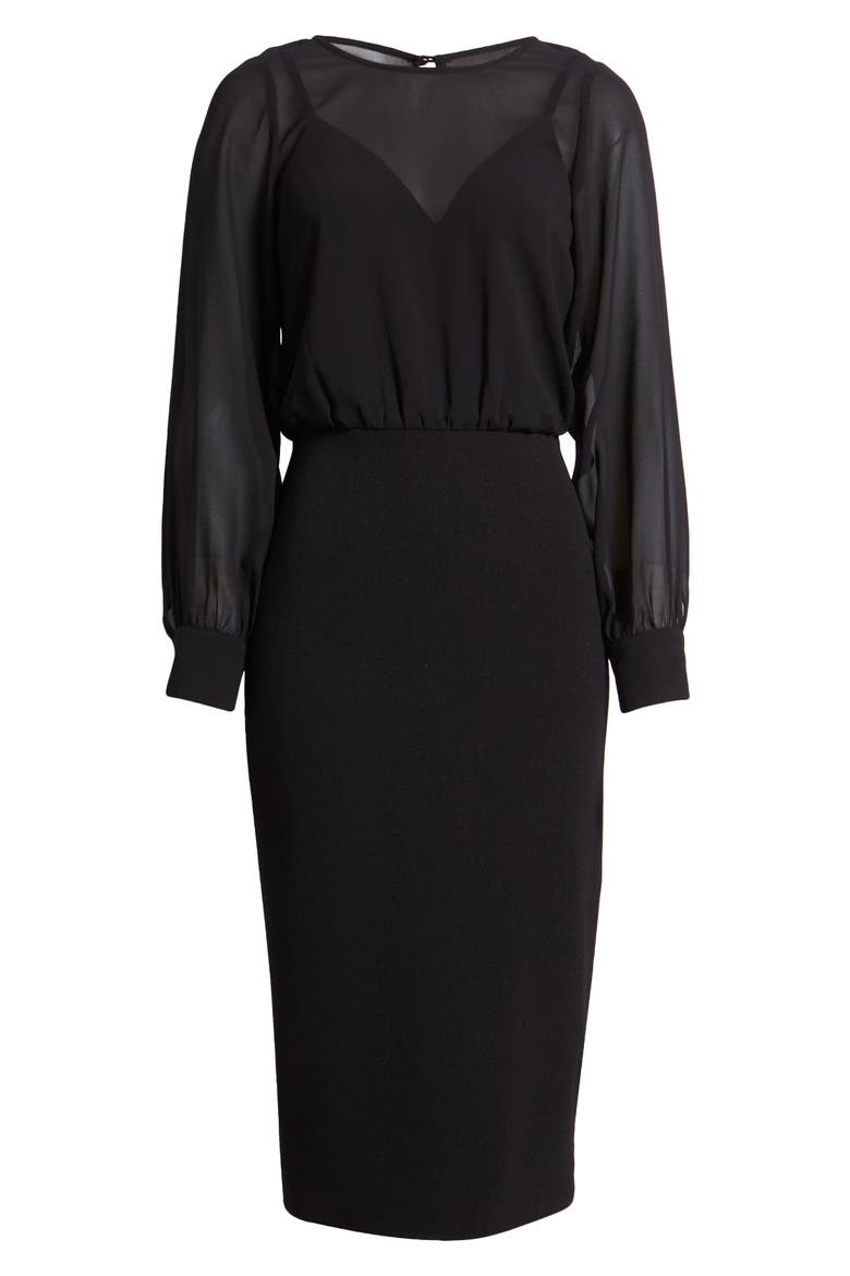 Pilar Mixed Media Long Sleeve Dress, Alternate, color, BLACK