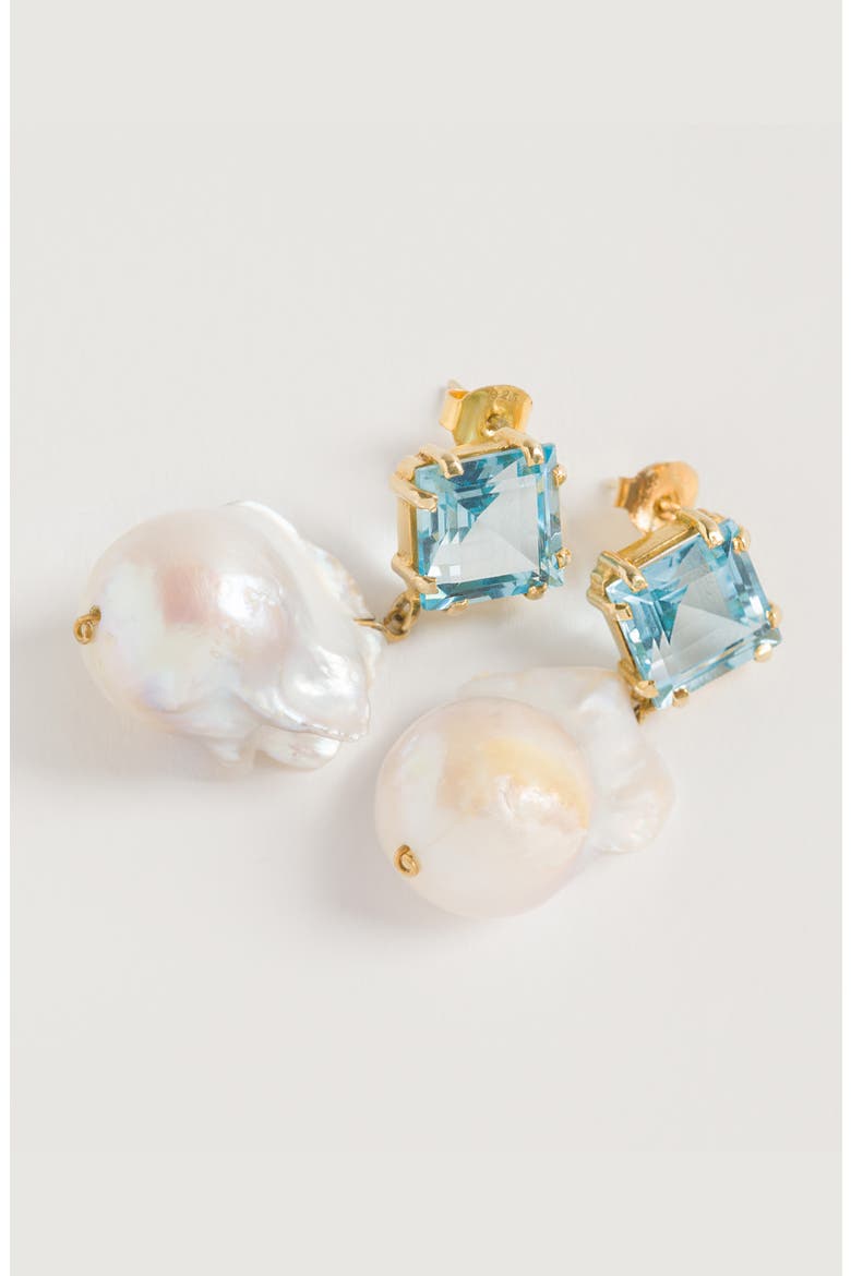 Blue Topaz Baroque Drops, Alternate, color, Gold