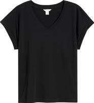 Caslon® Roll Cuff V-Neck T-Shirt