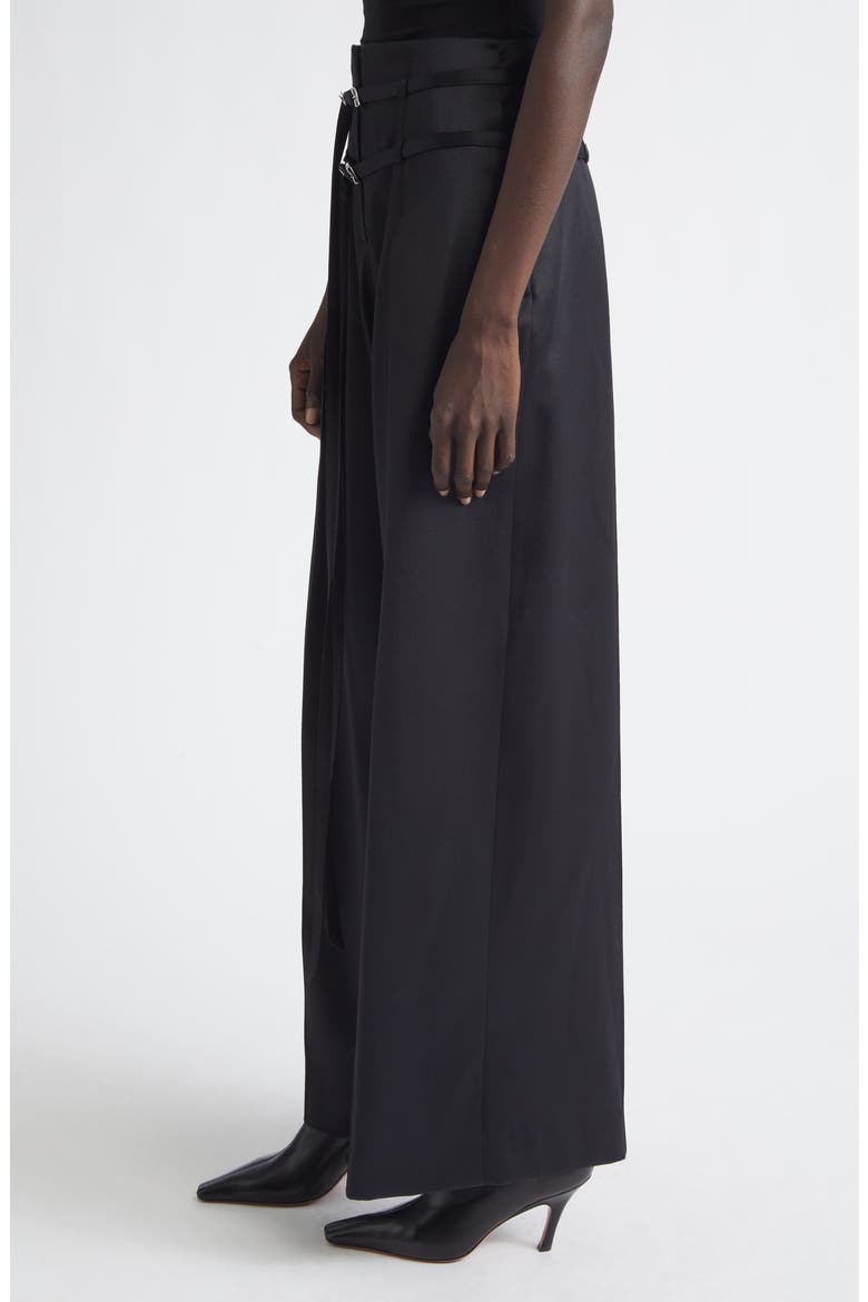 Relics Belted Wool Blend Satin Wide Leg Pants, Alternate, color, BLACK