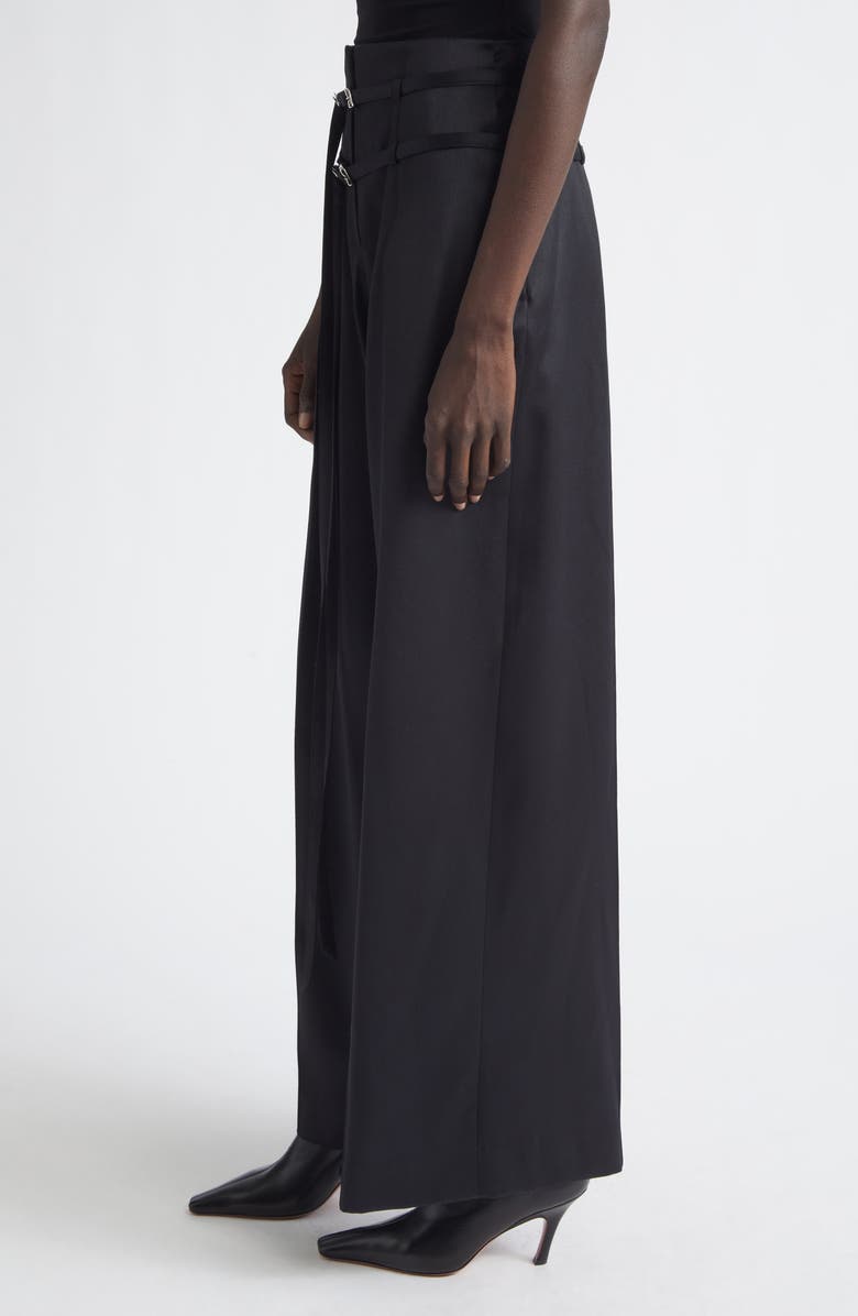 GRACE LING Relics Belted Wool Blend Satin Wide Leg Pants, Alternate, color, Black