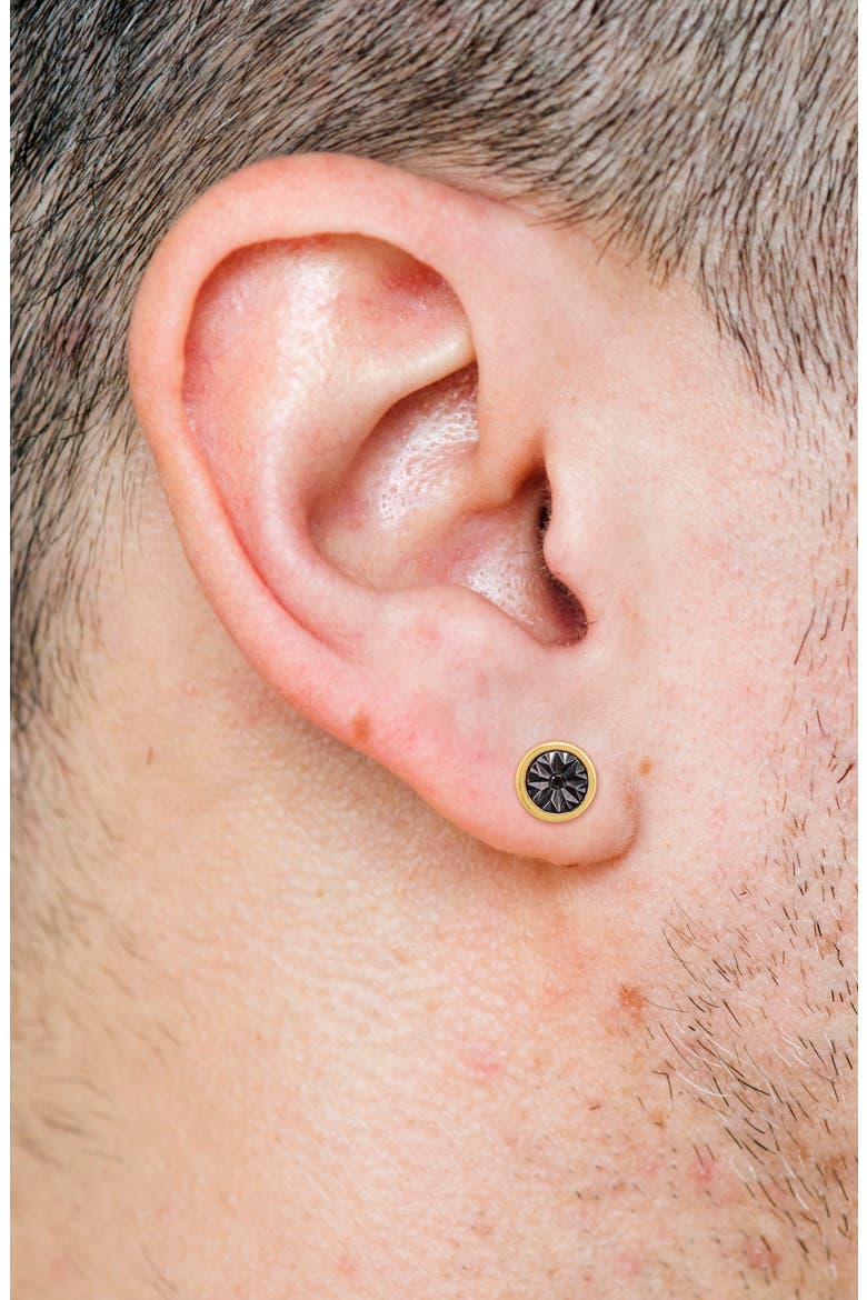 Men's Two-Tone Sterling Silver Black Diamond Round Stud Earrings - 0.03 ctw., Alternate, color, BLACK