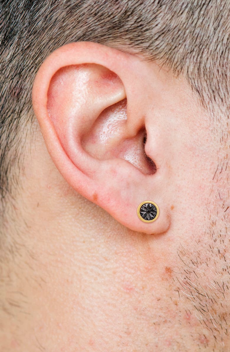 DELMAR Men's Two-Tone Sterling Silver Black Diamond Round Stud Earrings - 0.03 ctw., Alternate, color, Black