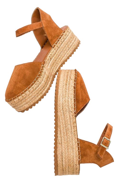 Forever & Always Shoes Viba Leather Esprarille Platform Wedge Sandals In Cognac Suede Leather