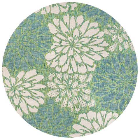Zinnia Modern Floral Textured Weave Indoor/Outdoor Round Area Rug