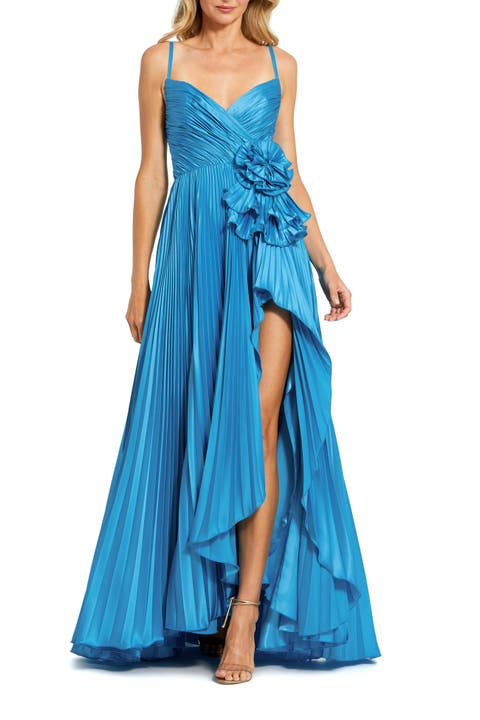 V Neck Pleated Charmeuse Gown